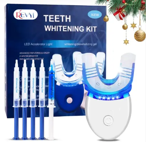LED Teeth Whitening Kit with 5 x 3ml Carbamide Peroxide Gel – Safe for Enamel, Anti-Sensitivity Formula – Blue Light Accelerated Tooth Whitener for Sensitive Teeth – Gift for Men, Women, Parents, Couples