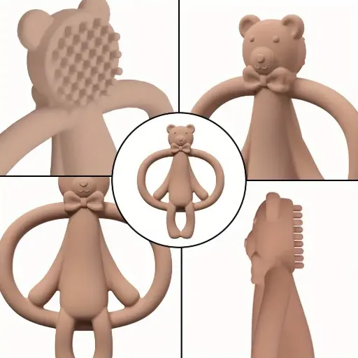 Eco-Friendly Silicone Baby Teether – Bear-Shaped Teething Ring | BPA-Free, Safe for Infants 0–3 Years | Soothing Pain Relief for Teething Babies | Soft, Durable & Easy to Hold (Brown)
