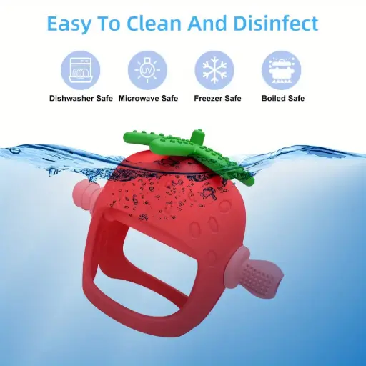 Strawberry Silicone Baby Teether Glove – Food Grade Hand Teething Toy, Soft Chewable Mitt for Infants & Toddlers, BPA-Free Hand Protector, Soothing Teething Relief for Babies